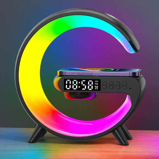 Multifunction Wireless Charger with RGB Light, Alarm Clock & Speaker