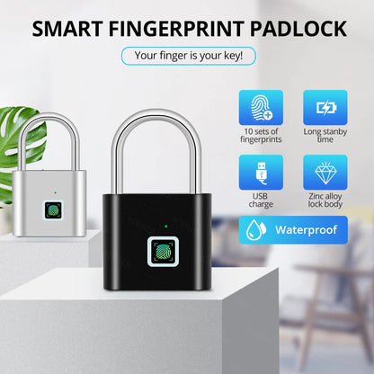 Smart Fingerprint Padlock – USB Charging, Waterproof, Keyless, Anti-Theft, 0.2s Unlock