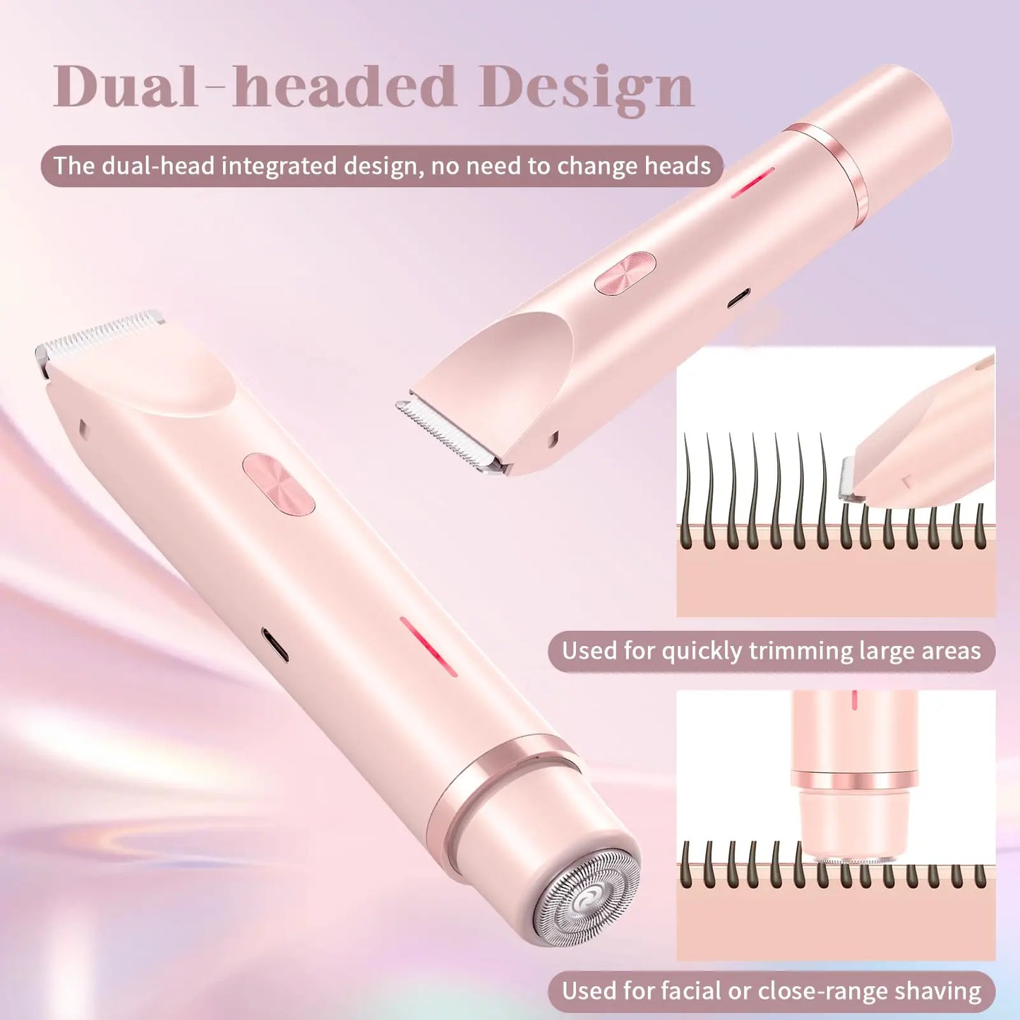 2-in-1 Electric Shaver for Women, Wet/Dry, Dual Head.