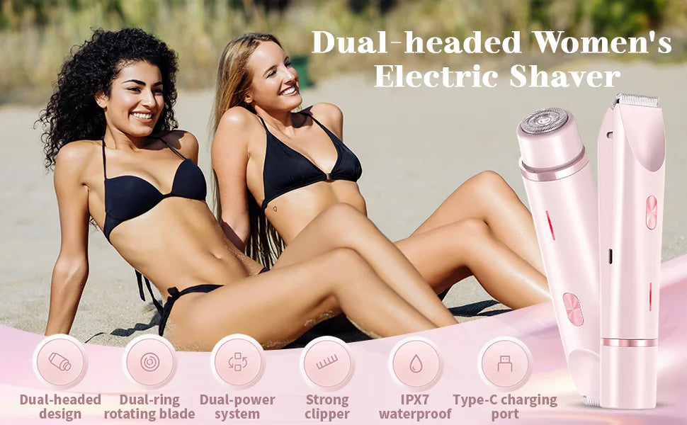 2-in-1 Electric Shaver for Women, Wet/Dry, Dual Head.