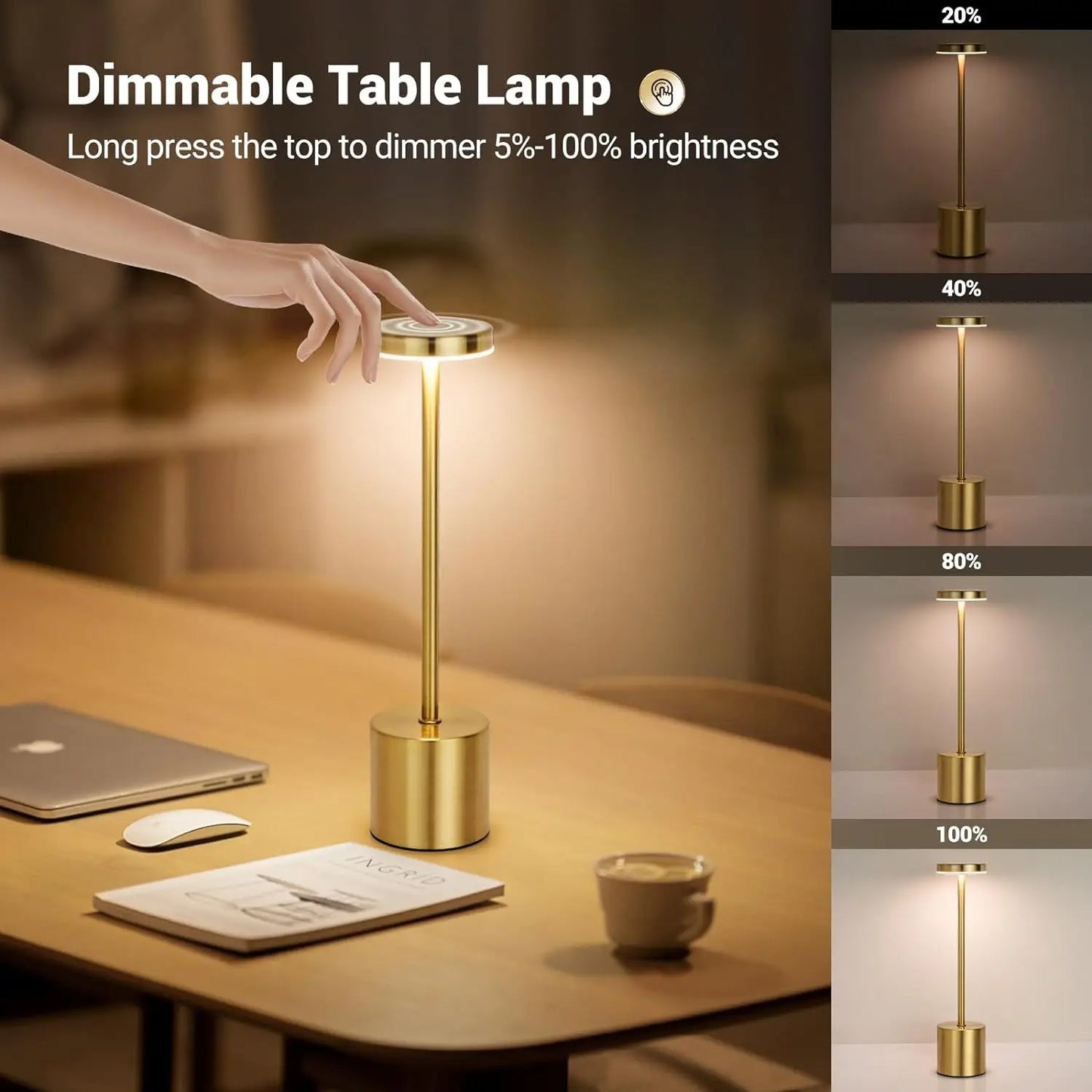 Rechargeable LED Table Lamp: 3 Colors